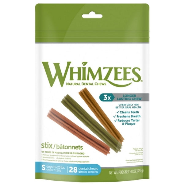 WHIMZ D STIX SM 14.8OZ dog chews in a package.