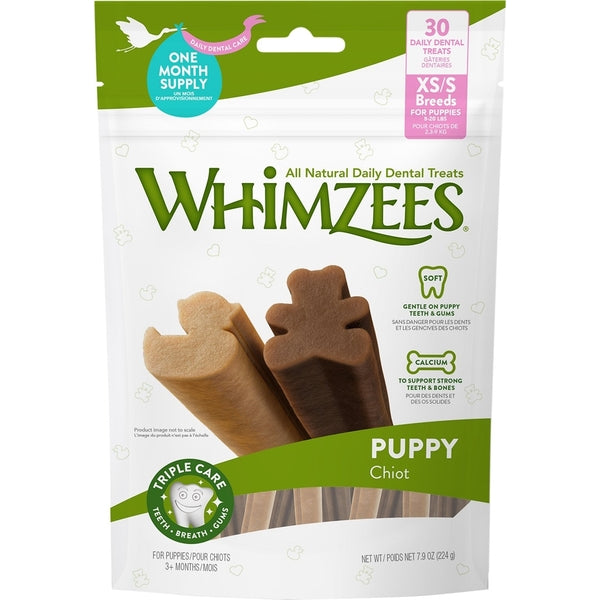 WHIMZ D PUP XS/S 7.9OZ puppy chews in a package.