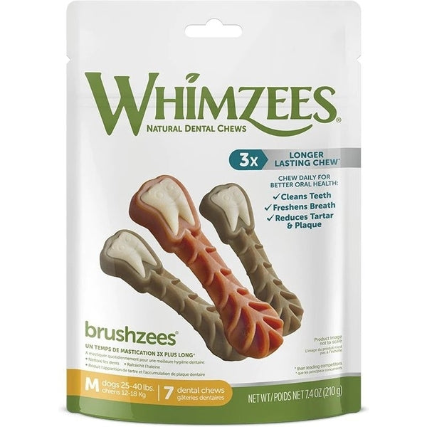 WHIMZ D BRSHZEE DAILY PK MD dog treats in a bag.