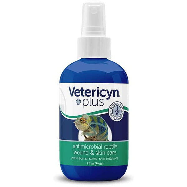 A bottle of Vetericyn Plus Antimicrobial Reptile Wound and Skin Care 3 fl. oz on a white background.