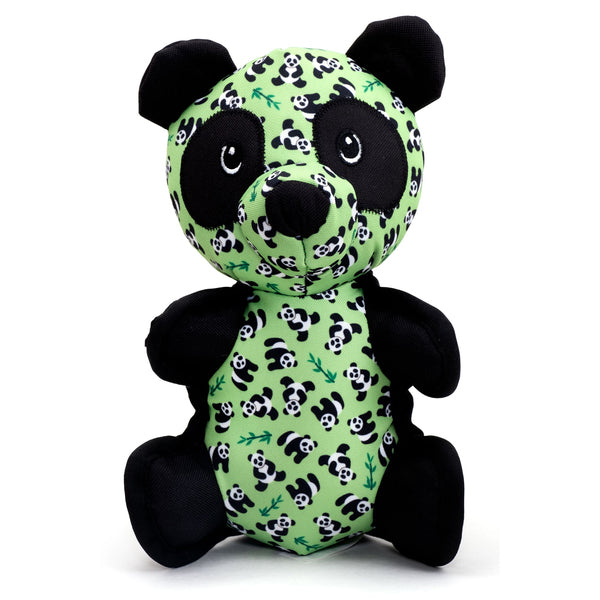 A green and black WORTHY D PANDA SM stuffed animal.