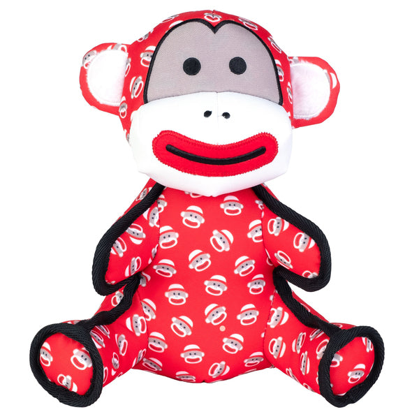The Worthy Dog Sock Monkey Red Small is a red monkey stuffed animal with durable materials.
