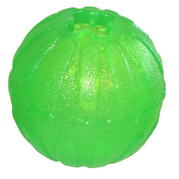 A Starmark Fun Ball Dog Toy Green, 1ea/LG, 4 in on a white background.