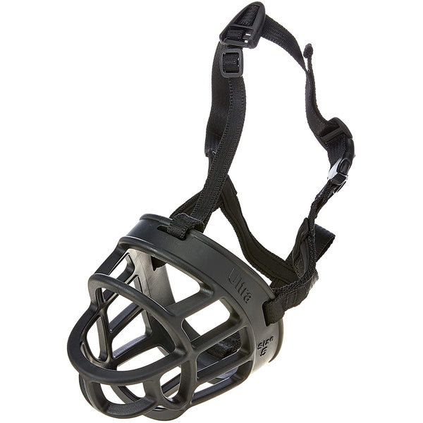 A TCOA D BASK ULTRA MUZZ BK #5 cage with a strap on it.