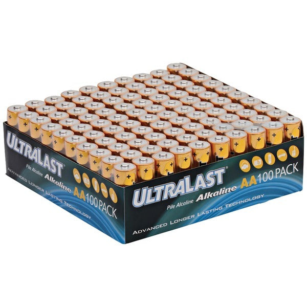 Ultralast ULA100AAB Alkaline AA Batteries, 100 pk in a box.