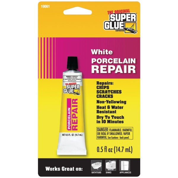 The Original SuperGlue 19061 Porcelain Repair white porcelain repair.