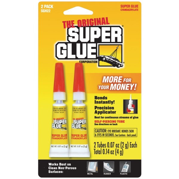 The Original SuperGlue SGH22-12 Super Glue Tubes, 2 pk in a package.