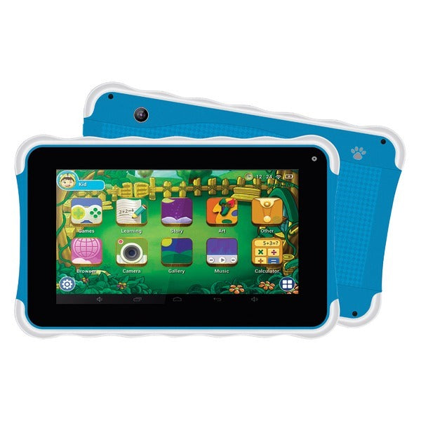 A Supersonic SC-774KT - BLUE 7-Inch Tablet with Android Oreo GO and Bluetooth (Blue), displaying a blue-colored interface on its white screen.