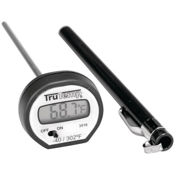 A Taylor Precision Products 3516 Digital Instant-Read Thermometer with a pen next to it.