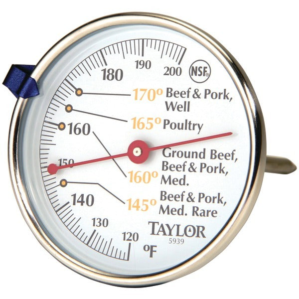 A Taylor Precision Products 5939N Meat Dial Thermometer on a white background.