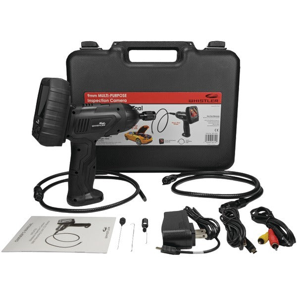 A black Whistler WIC-4750 3.5" Color Inspection Camera with a corded tool and accessories.