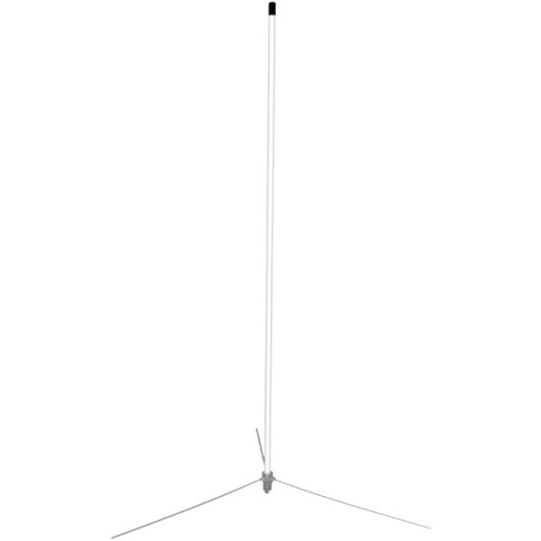 A white pole on a white background featuring a Tram 1487 200-Watt 134 MHz to 184 MHz VHF Fiberglass Base Antenna with 50-Ohm UHF SO-239 Connector, 4-Feet 10-Inches Tall.
