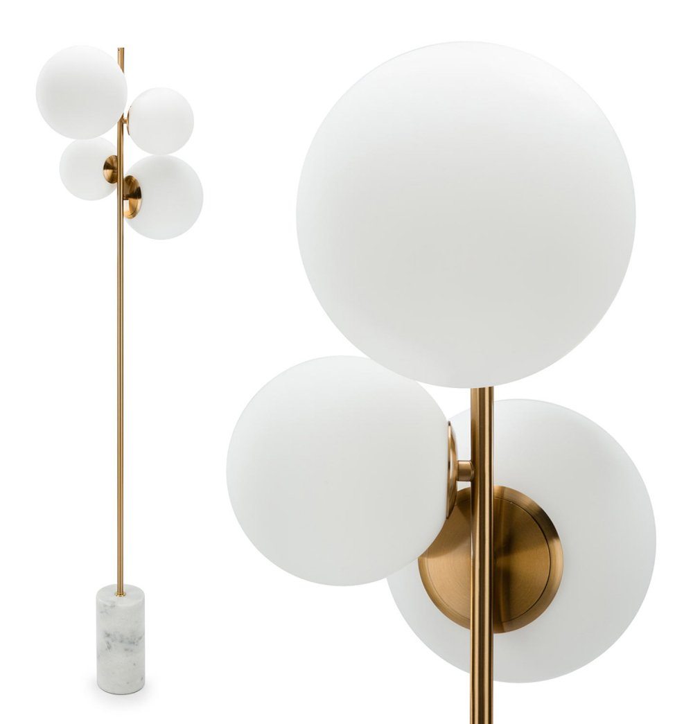 A Soili Marble Floor Lamp by ModernMazing with three spheres and a gold base.