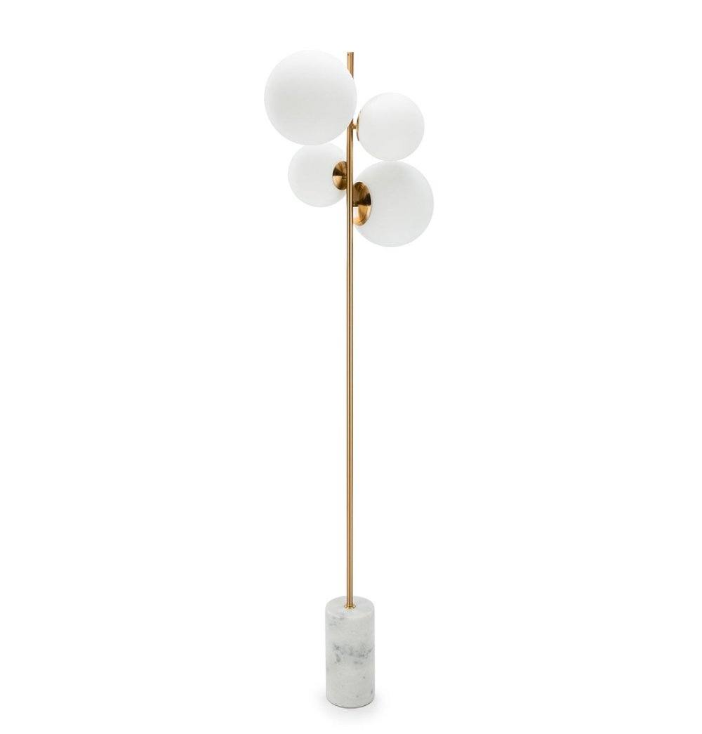 A Soili Marble Floor Lamp by ModernMazing with three spheres and a gold base.