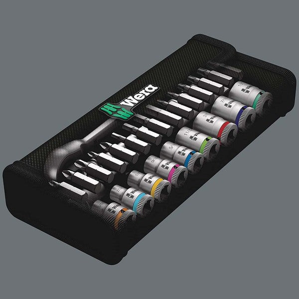 A Wera SAE 1/4" Drive Ratchet Set (28 Piece) in a black case.