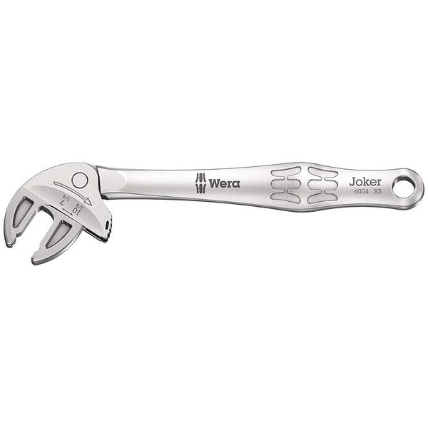 A WERA Joker XS Self-Setting Combination Wrench: 7 - 10mm 1/4" - 3/8" with a handle on a white background.