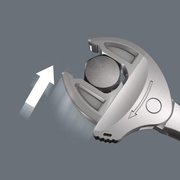 A WERA Joker XS Self-Setting Combination Wrench: 7 - 10mm 1/4" - 3/8" with a handle on a white background.