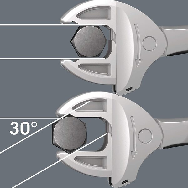 A WERA Joker XS Self-Setting Combination Wrench: 7 - 10mm 1/4" - 3/8" with a handle on a white background.