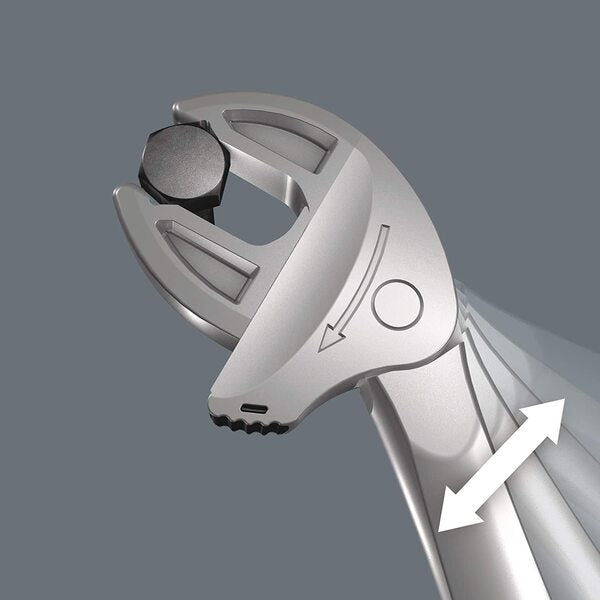 A WERA Joker XS Self-Setting Combination Wrench: 7 - 10mm 1/4" - 3/8" with a handle on a white background.