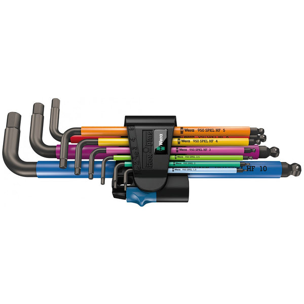 A set of Wera Hex-Plus Color Coded Metric Long Shaft with Hold Function L-Key 9 Piece Set.