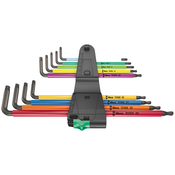 A set of Wera Hex-Plus Color Coded Metric Long Shaft with Hold Function L-Key 9 Piece Set.