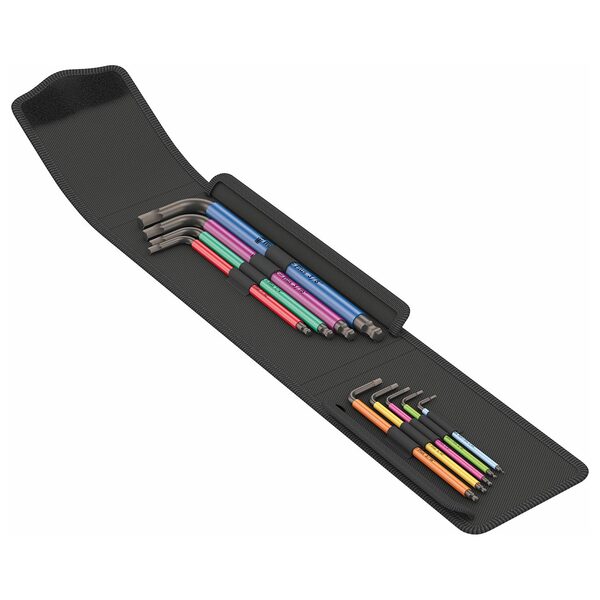 A black Wera Hex-Plus Color Coded SAE L-Key 8 Piece Set case with a set of tools in it.
