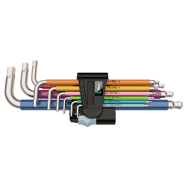 A set of Wera Hex-Plus Color Coded Metric L-Key 9 Piece Set.