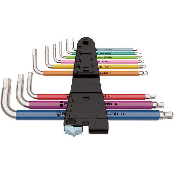 A set of Wera Hex-Plus Color Coded Metric L-Key 9 Piece Set.