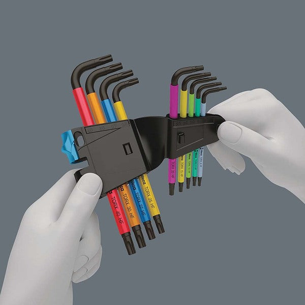 A set of Wera TORX L-Key Wrenches (9-Piece), featuring a colour coding system for easy identification and corrosion protection.