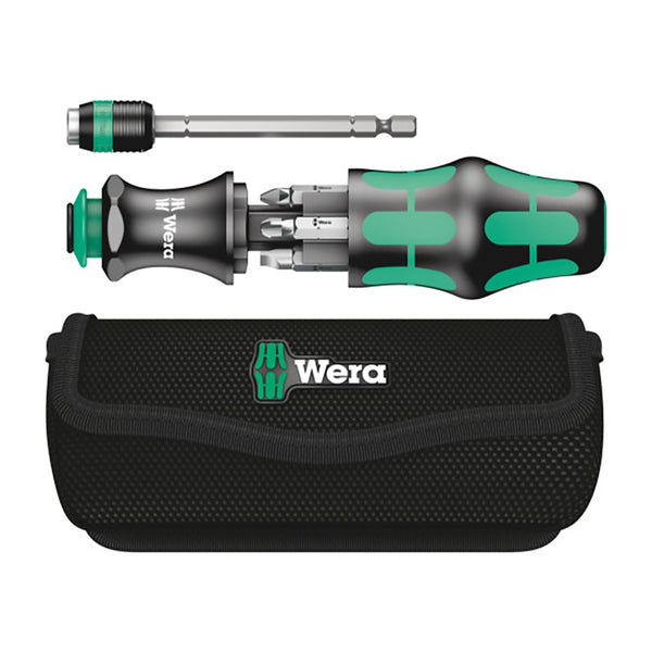 Wera 7-In-1 Bitholding Screwdriver with Removable Bayonet Blade set in a case.
