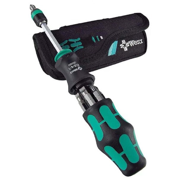 Wera 7-In-1 Bitholding Screwdriver with Removable Bayonet Blade set in a case.
