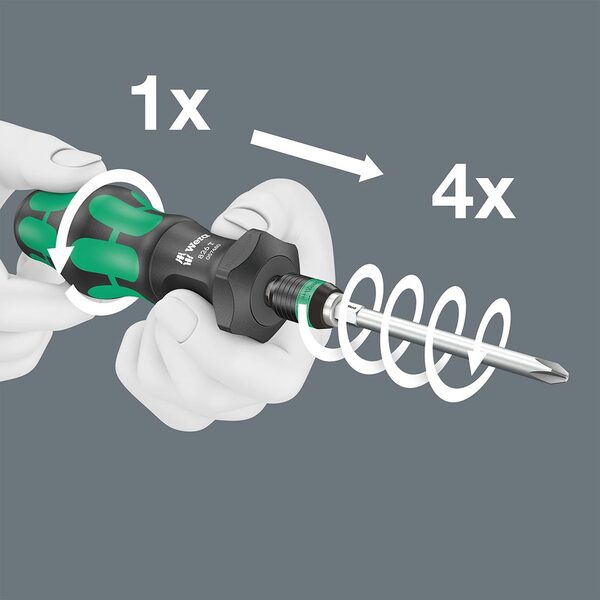 A black and green Wera Bit-holding Screwdriver Handle with Rapidaptor Quick-Release.