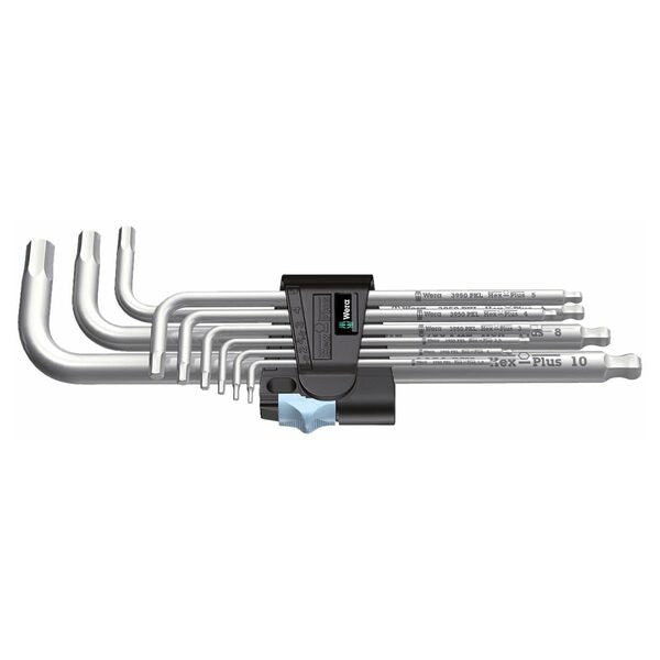 A set of Wera Metric Hex-Plus Stainless Steel L-Key Wrench Set (9-Piece Set) - head hex - head hex - head hex - head he.