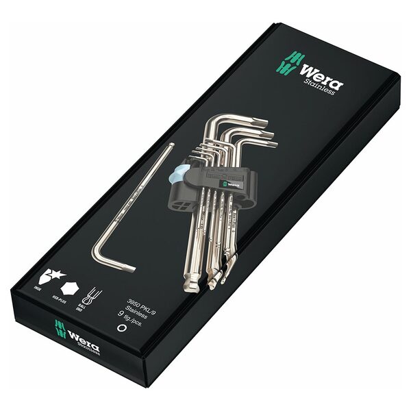 A set of Wera Metric Hex-Plus Stainless Steel L-Key Wrench Set (9-Piece Set) - head hex - head hex - head hex - head he.