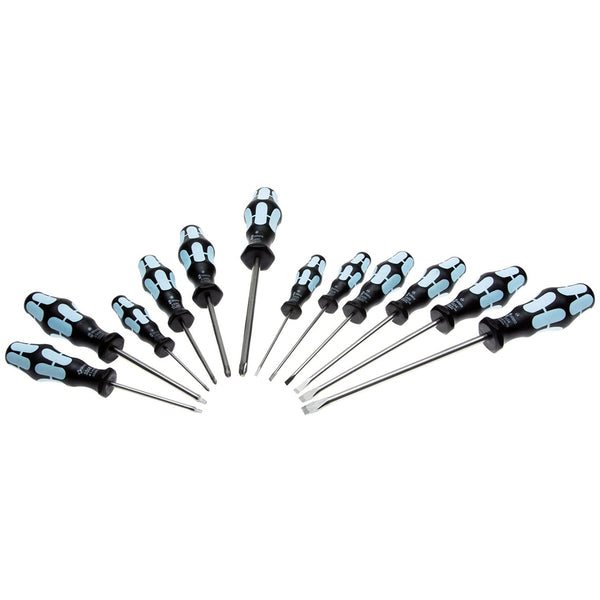 A set of Wera Stainless Steel Screwdrivers 12 Piece Set on a white background.