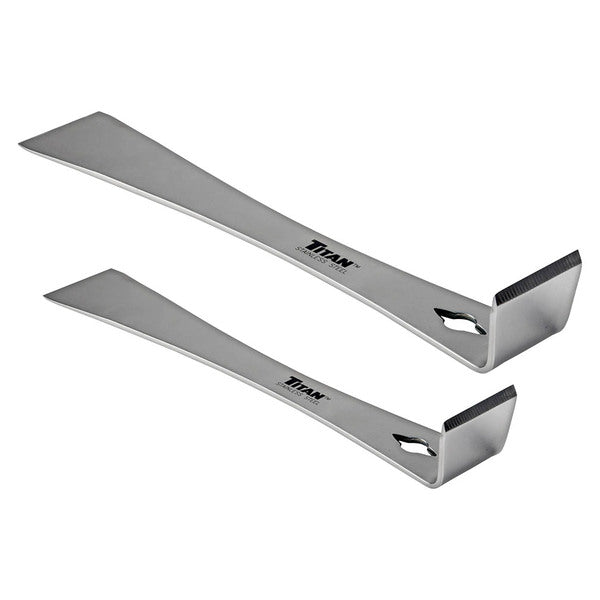 A pair of Titan Tool 2 pc Stainless Steel Pry Bar/Scraper Set with the word tyne on them.