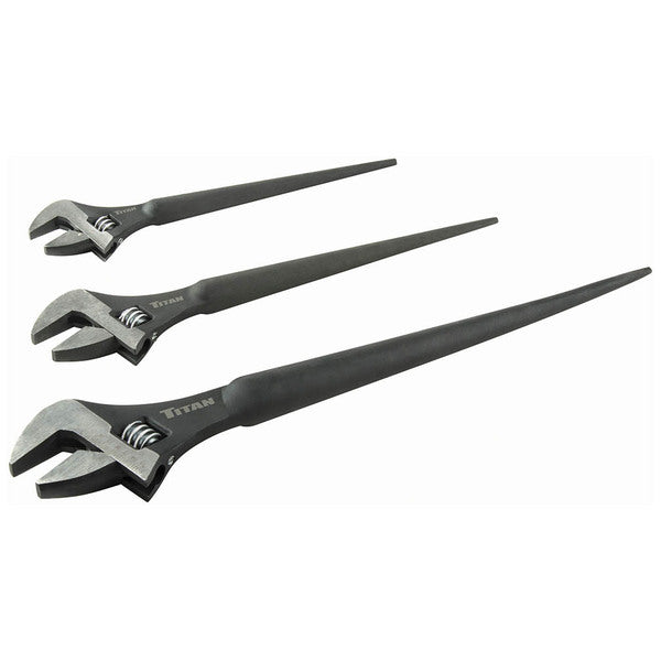 A Titan Tool 3 pc Adjustable Construction Wrench Set on a white background.