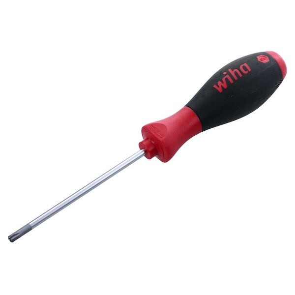 A Wiha SoftFinish Cushion Grip Torx Screwdriver T27 x 115mm with a red handle and black handle.