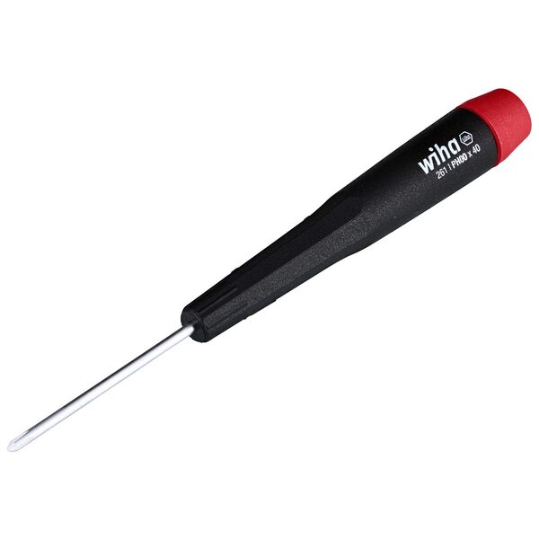 A black and red Wiha Precision Phillips Screwdriver - PH #00 x 40mm with a red handle.