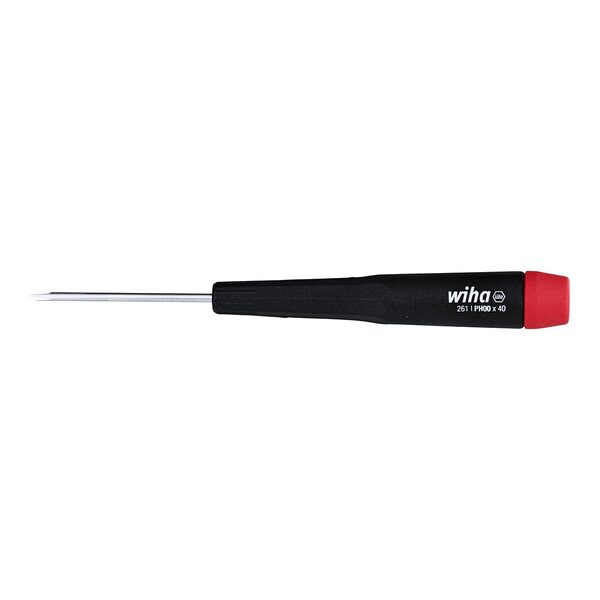 A black and red Wiha Precision Phillips Screwdriver - PH #00 x 40mm with a red handle.