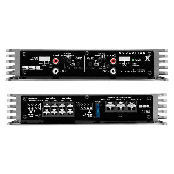 A pair of Soundstorm Mosfet 4CH Power Amplifiers on a white background.