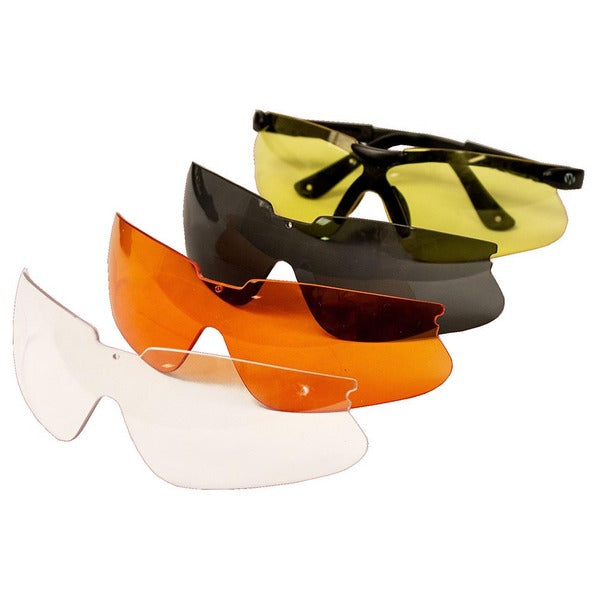 Walker's SPORT GLASSES WITH INTERCHANGEABLE LENS with orange polycarbonate lenses and a carrying case.