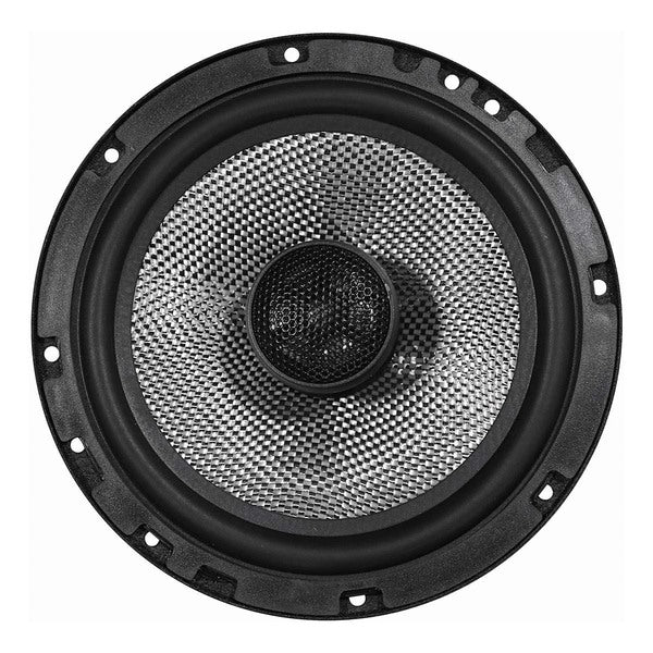 A pair of SPEAKER 6.5" 2-WAY (pair) 160WATTS AMERICAN BASS;CARBON FIBER featuring woven carbon/glass fiber cones and swivel tweeters, delivering a maximum power output of 160 watts. Presented on a clean white background.