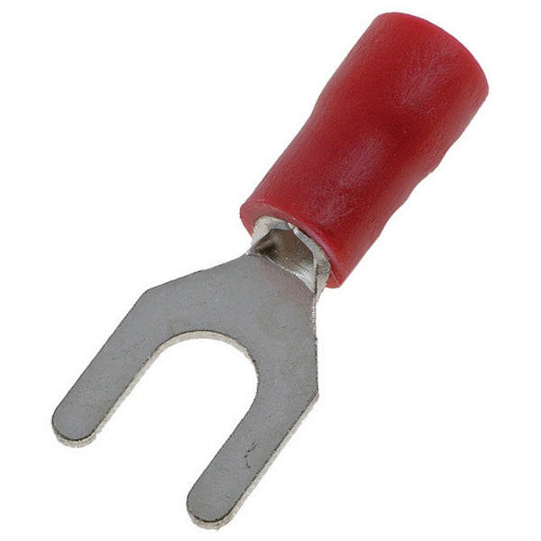 A SPADE TERMINALS #8 22-18 GA. 100 PCS; RED; XSCORPION plastic connector with a 3/16" gap on a white background.