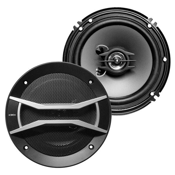 An electro-plated pair of XXX Audio 6"/6.5" 2-Way Speakers on a white background.