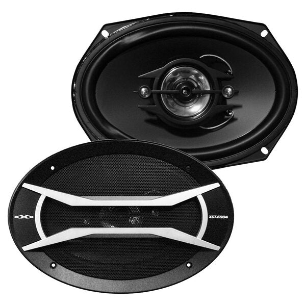 A pair of XXX Audio 6x9" 4-Way Speakers car speakers on a white background.