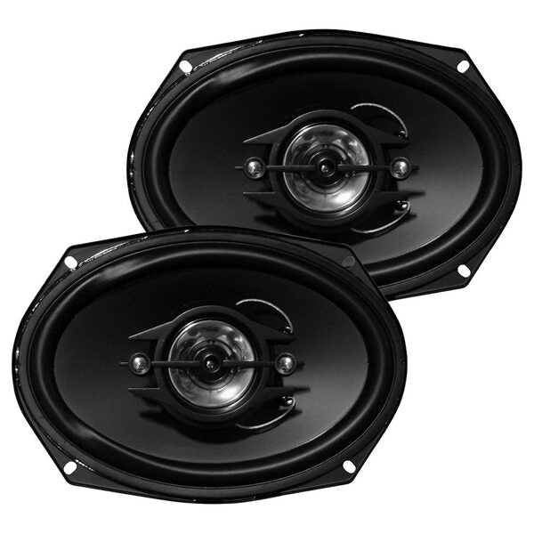 A pair of XXX Audio 6x9" 4-Way Speakers car speakers on a white background.