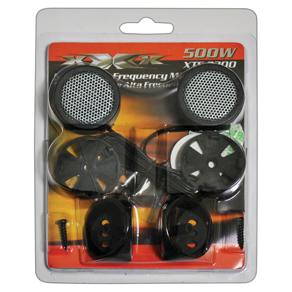 A pair of black XXX 1-3/8" TWEETER speakers with a sleek surface mount design on a white background.