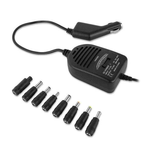 A Vakoss Universal Laptop Auto Power Adapter - TP-3447-DK with six different plugs.
