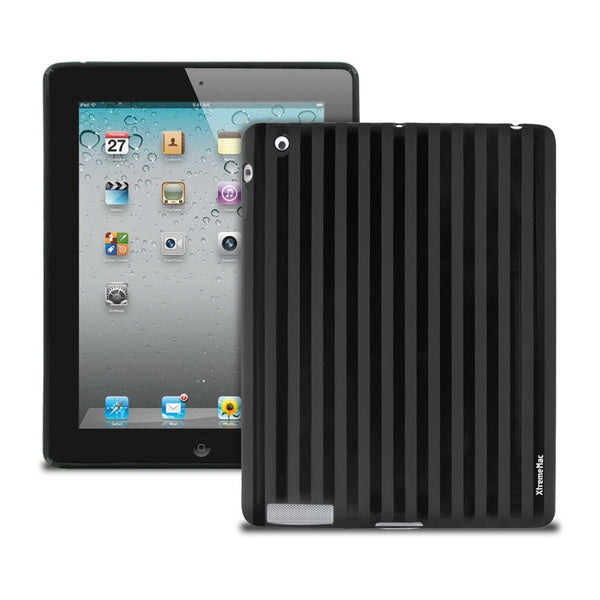 A sleek black XtremeMac Tuffwrap Shine Case for iPad 2/3/4 (Black Stripe) with a protective grip.